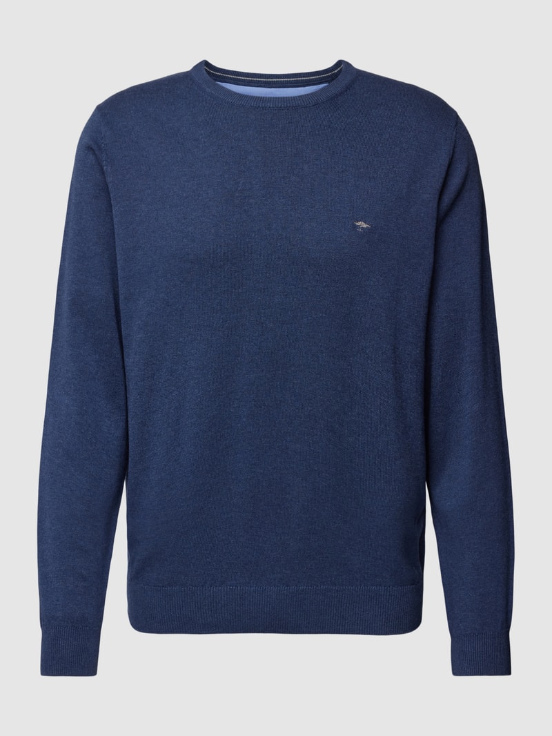 Strickpullover mit Label-Stitching in marineblau meliert
