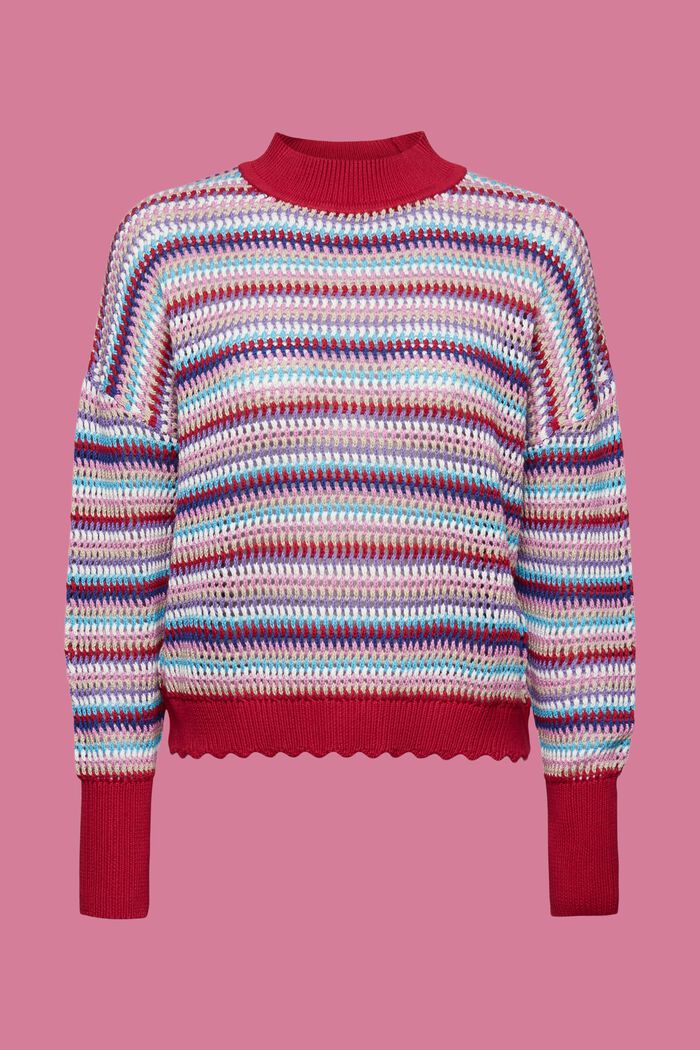 Leicht verkürzter Baumwollpullover aus gestreiftem Mesh