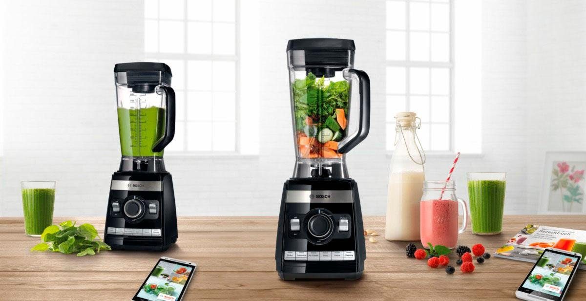 BOSCH Standmixer VitaBoost MMBH6P6BDE, 1600 W, 6 Programme, 6-Klingen Edelstahl, Stößel, Rezeptbuch, 45.000 U/Min