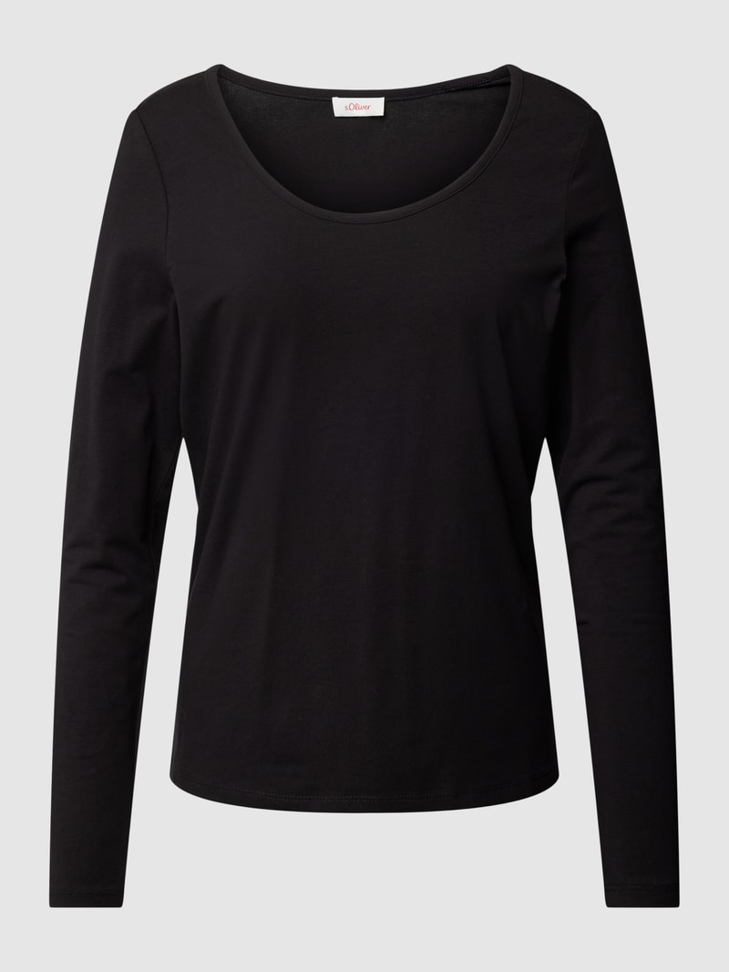 Longsleeve mit U-Ausschnitt Modell 'Basic' in schwarz