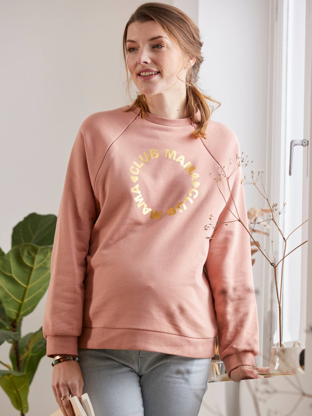 Sweat molleton à message grossesse et allaitement blush