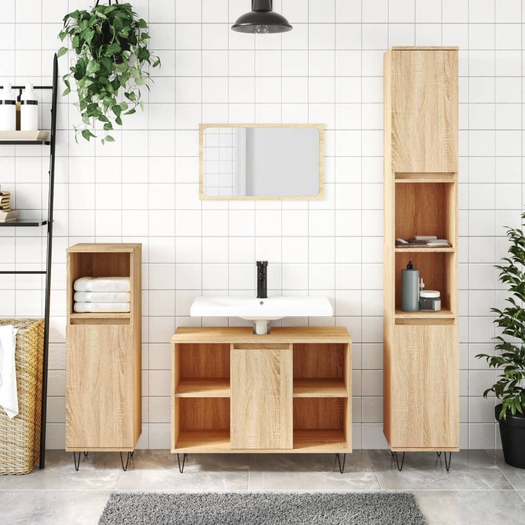 vidaXL Badezimmerspiegelschrank Badschrank Sonoma-Eiche 30x30x100 cm Holzwerkstoff (1-St)