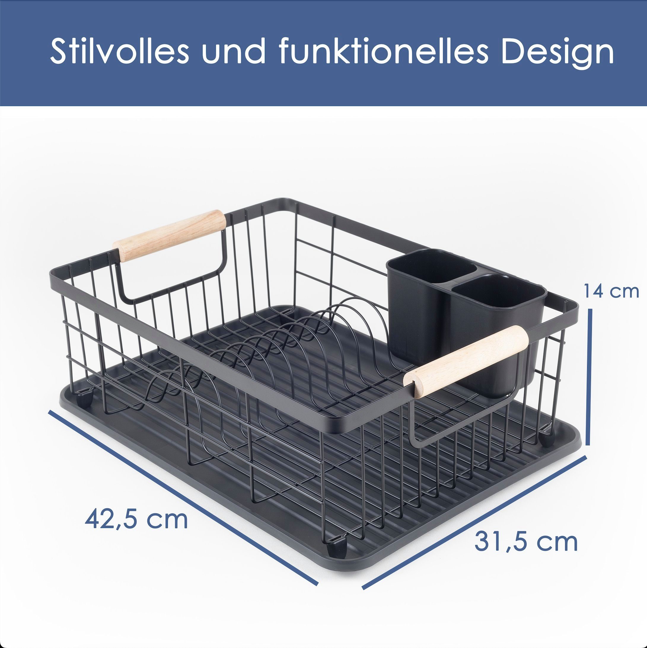 Hanseküche Geschirrständer Abtropfgestell Schwarz Matt, Zubehör für Küche oder Spüle, Langlebig, modern, praktisch