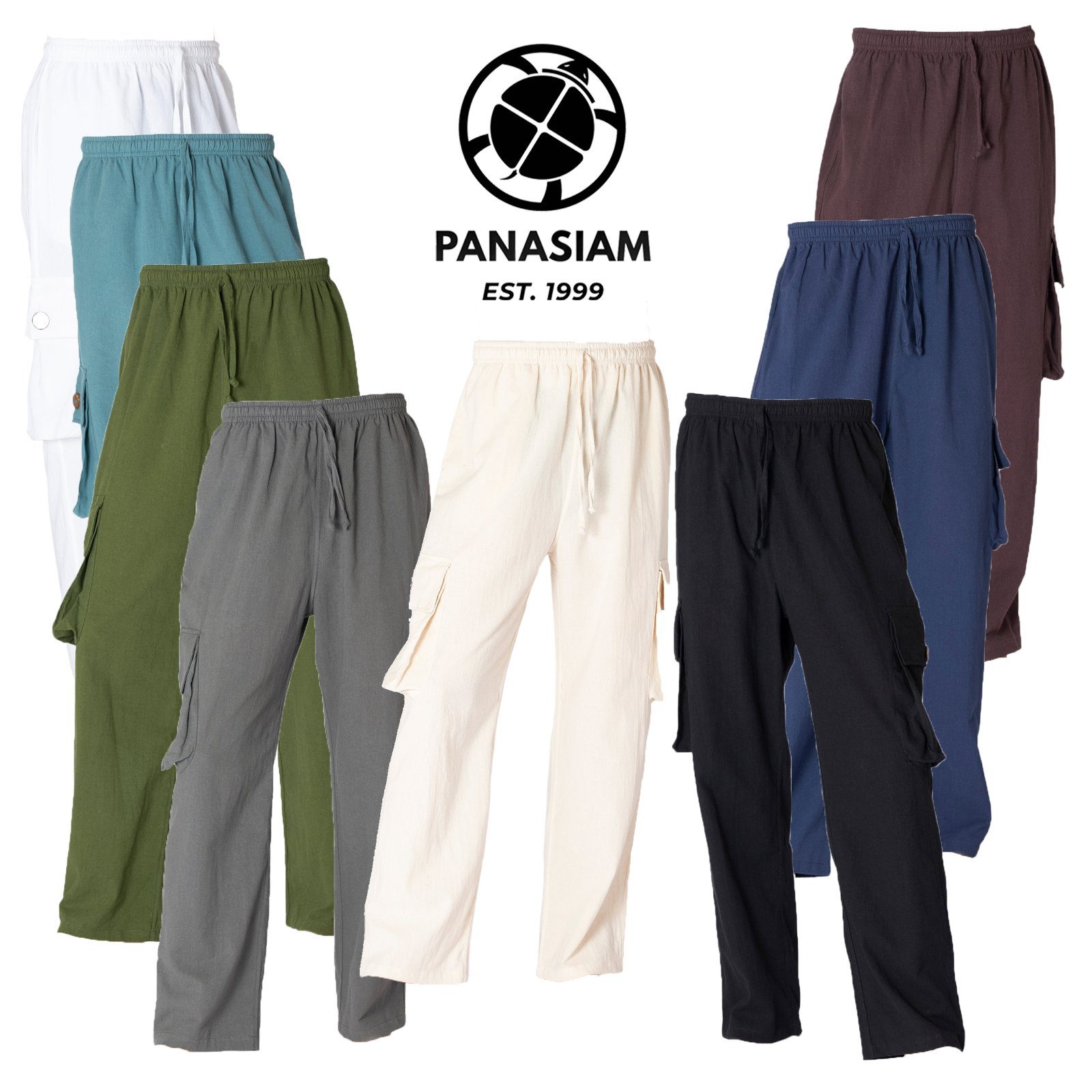 PANASIAM Wellnesshose Cargo-Hose K bequeme Sommerhose mit 4 Taschen aus 100% Baumwolle Unisex Freizeithose für Damen und Herren Relaxhose Cargohose