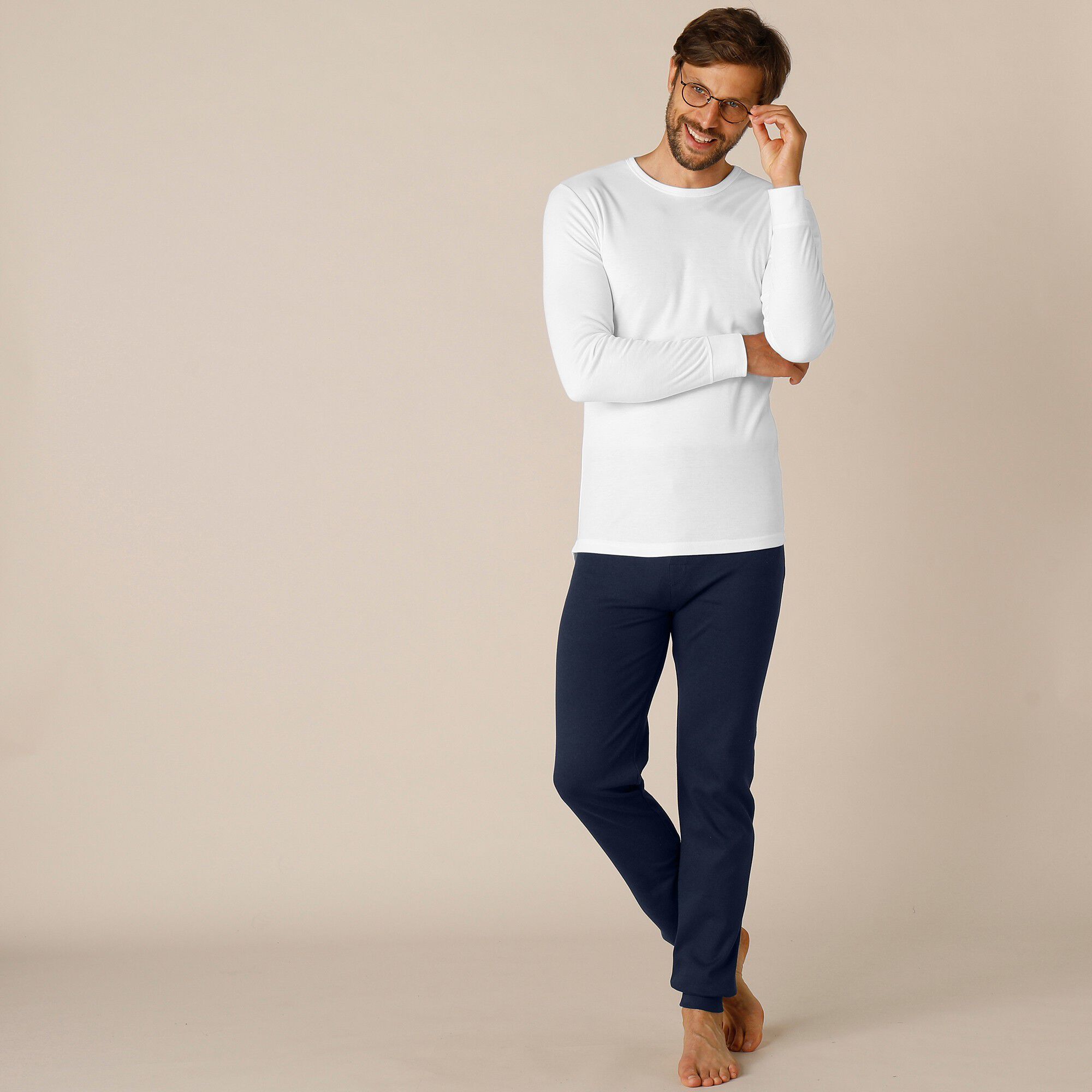 Tee-shirt sous-vêtement homme col rond manches longues dos long polyester