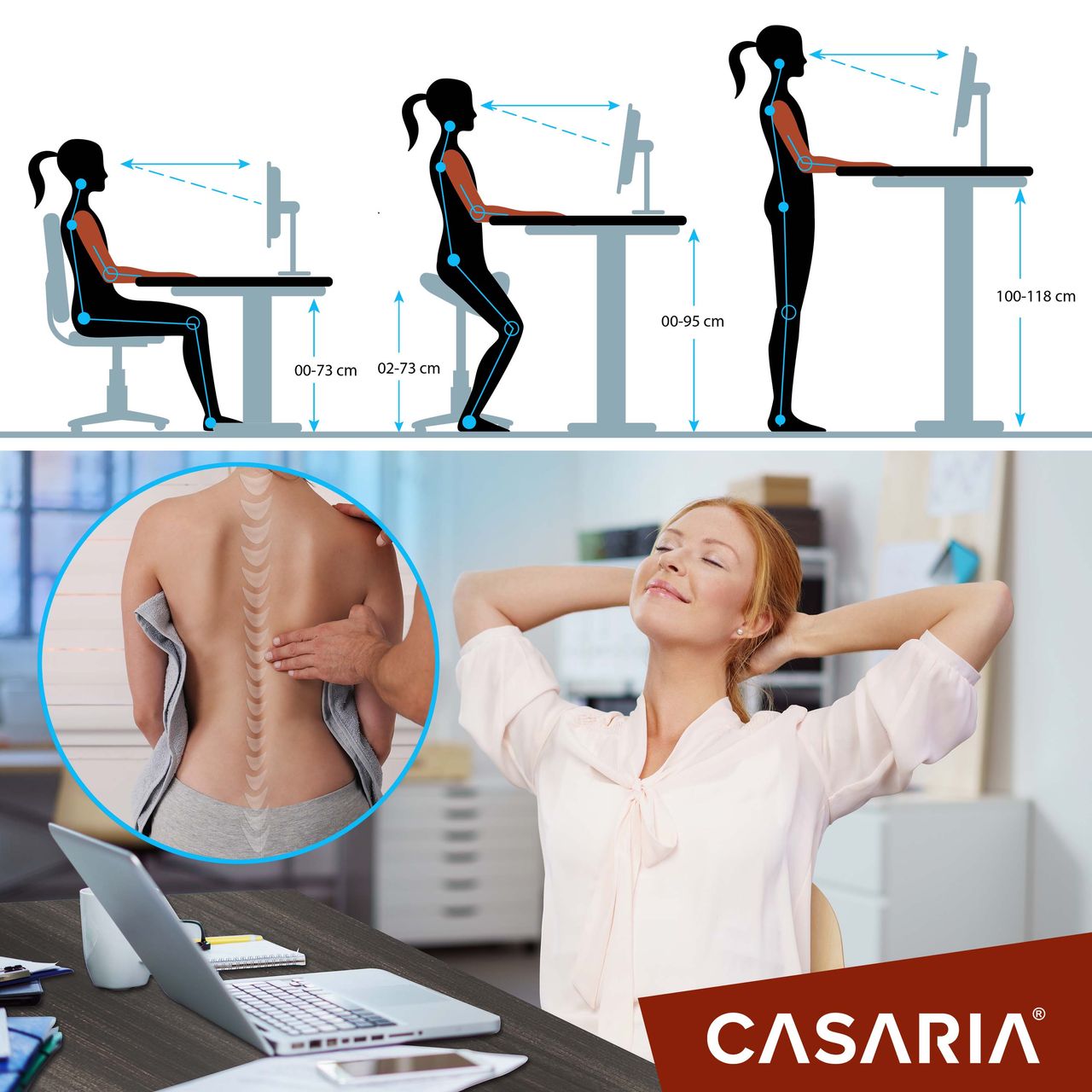 Casaria Höhenverstellbarer Schreibtisch Braun 110x60x73-118cm