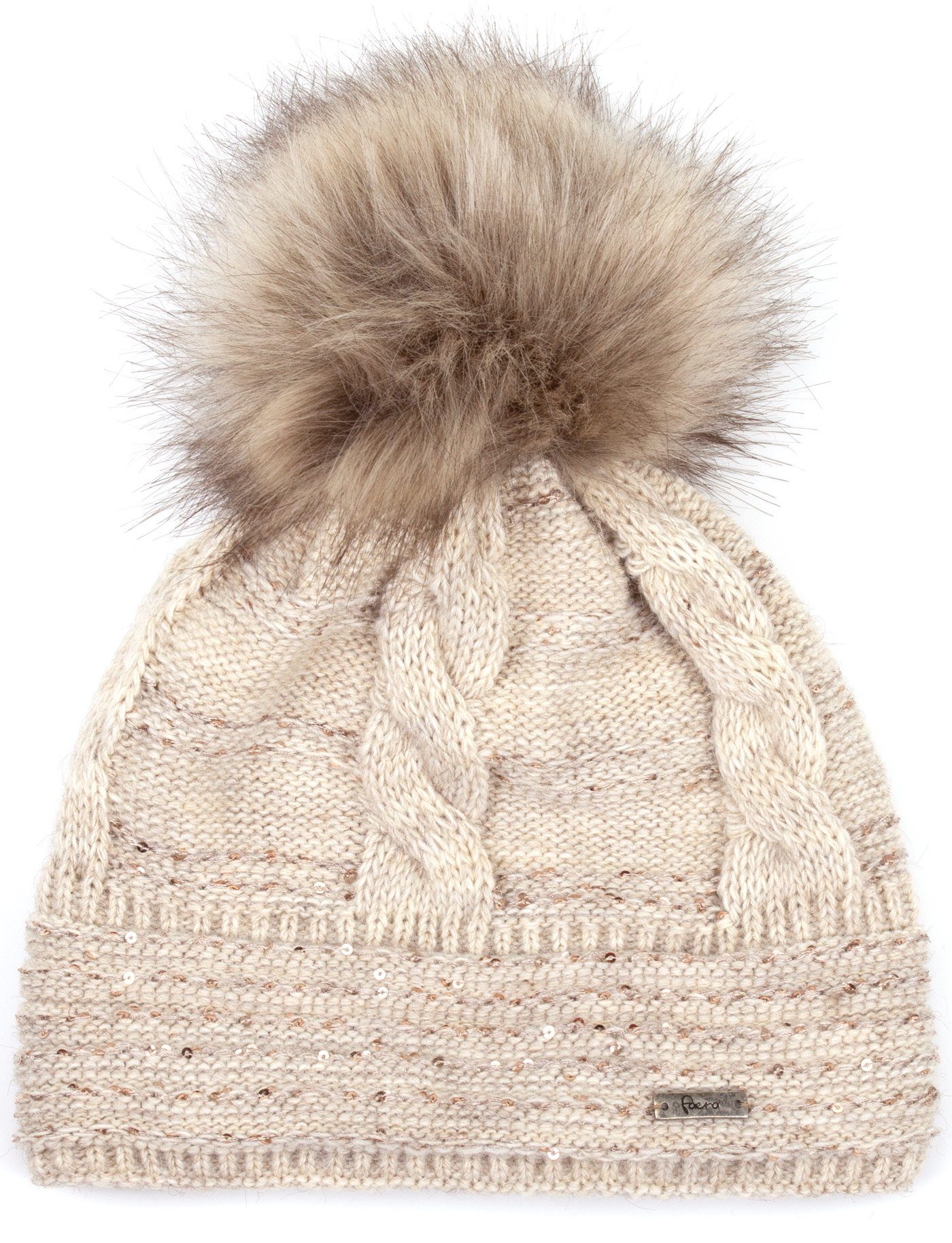 Faera Bommelmütze Wintermütze Damen Pailletten Mütze Beanie Haube gefüttert Strickmütze