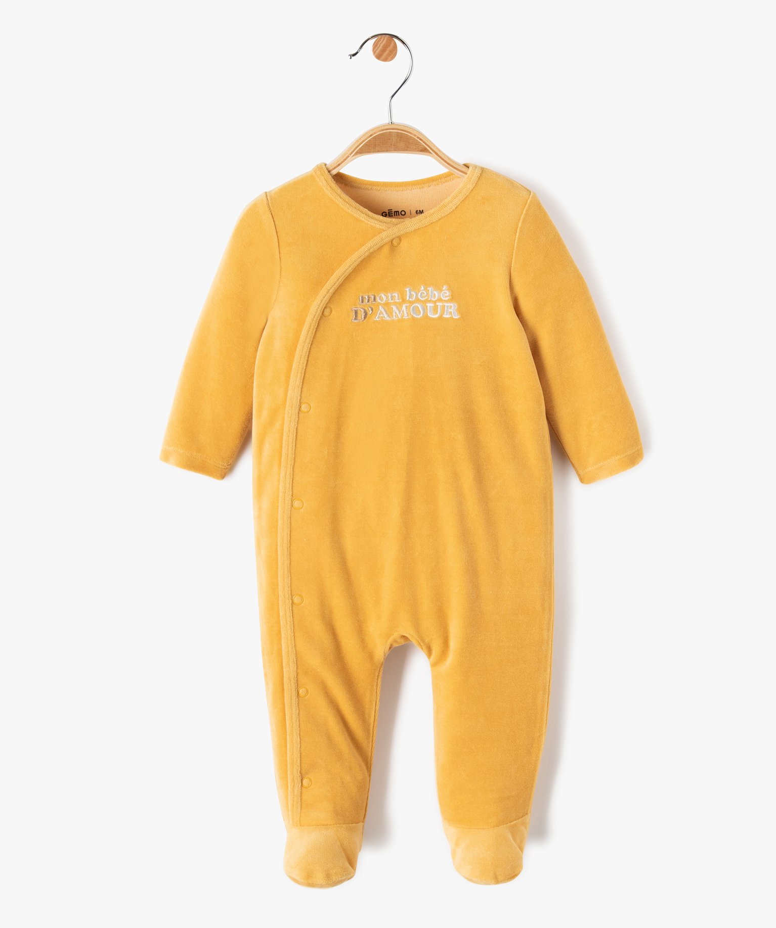 Pyjama bébé en velours doux ouverture devant et broderie jaune | GEMO
