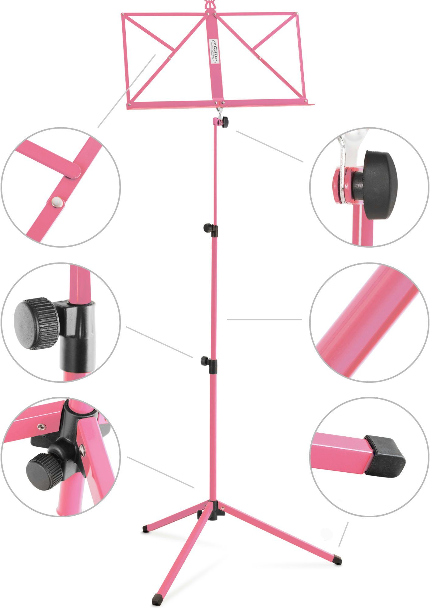 Classic Cantabile Notenpult Classic Cantabile 100 Notenständer Medium Pink, Klappbar - Höhenverstellbar von 65-130 cm