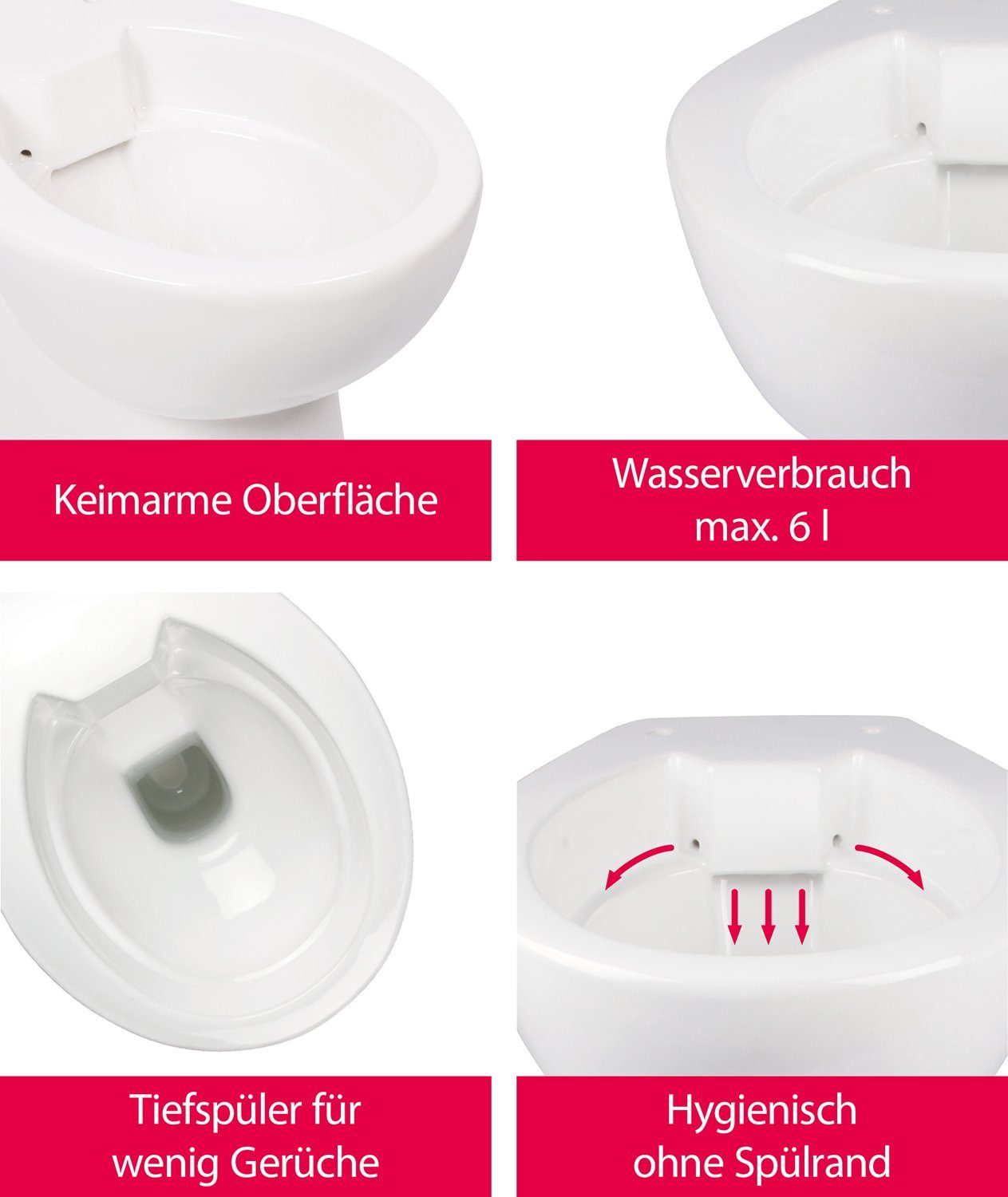 aquaSu Tiefspül-WC, Bodenstehend, Abgang Waagerecht, Stand-WC, spülrandlos, Tiefspüler, Abgang waagerecht, 572408