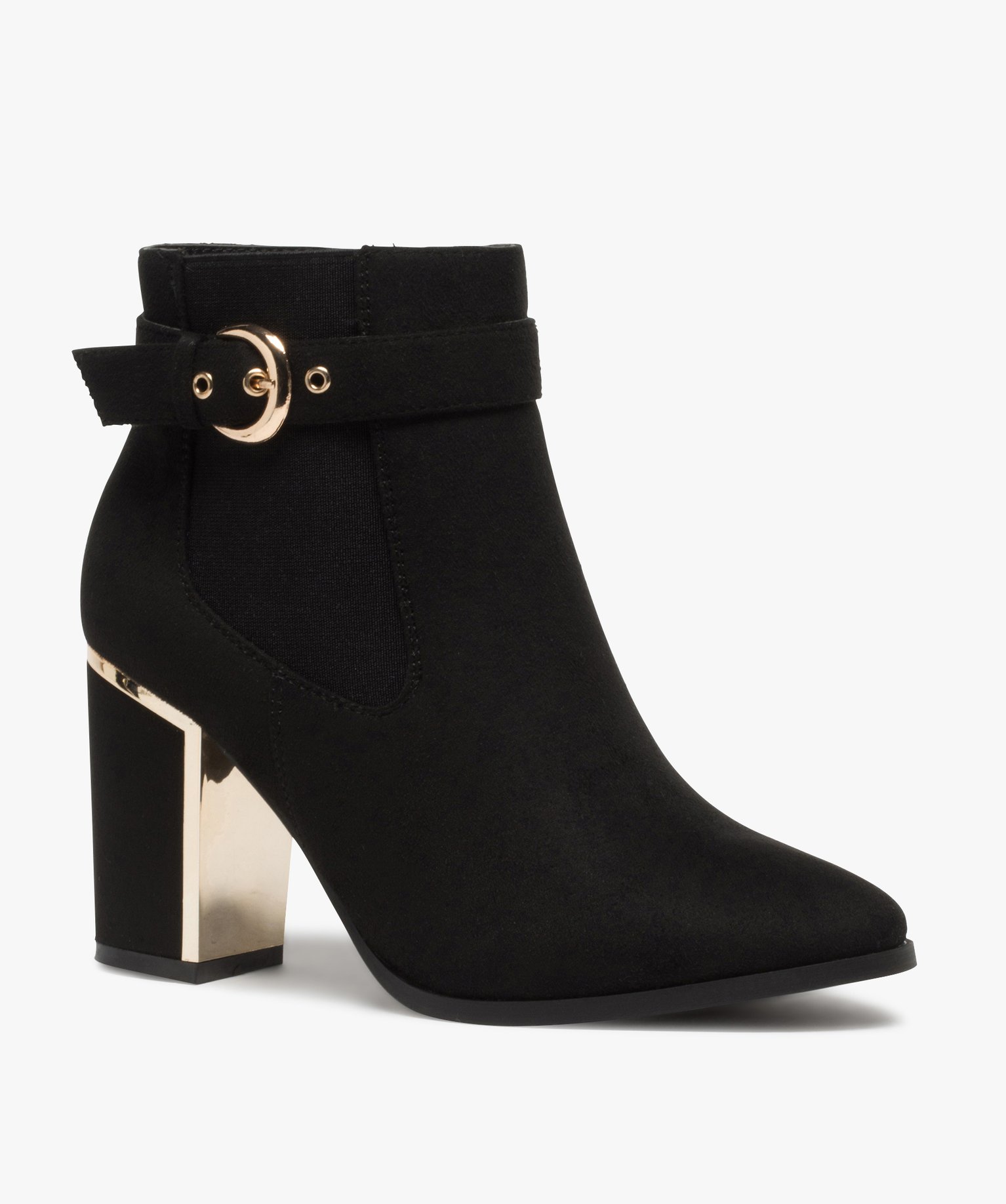 Boots femme à talon unis en suédine détails métallisés noir | GEMO