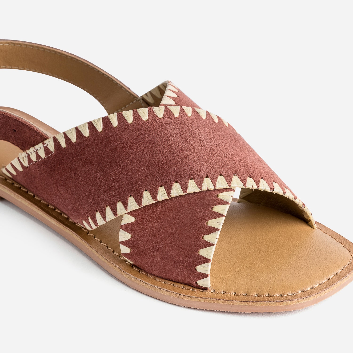 Sandale TEXTO terracotta cuir velours et tressage