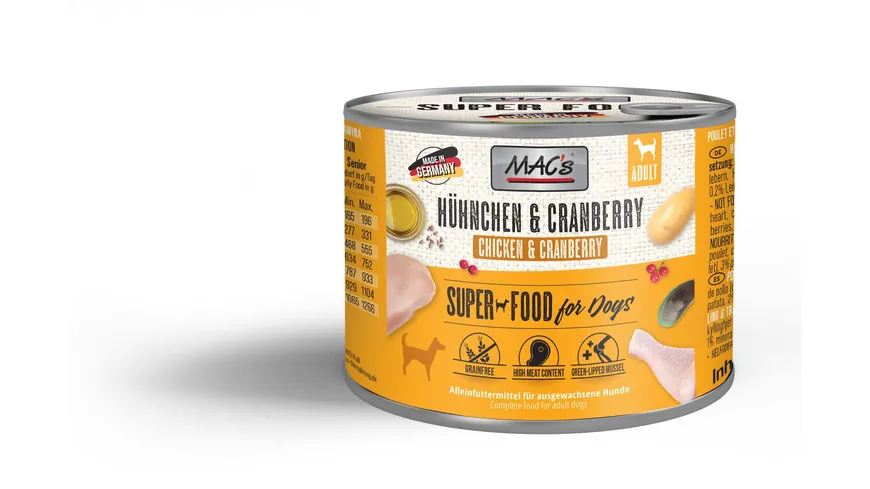 MAC's DOG Hundenassfutter Hühnchen & Cranberry 200 g
