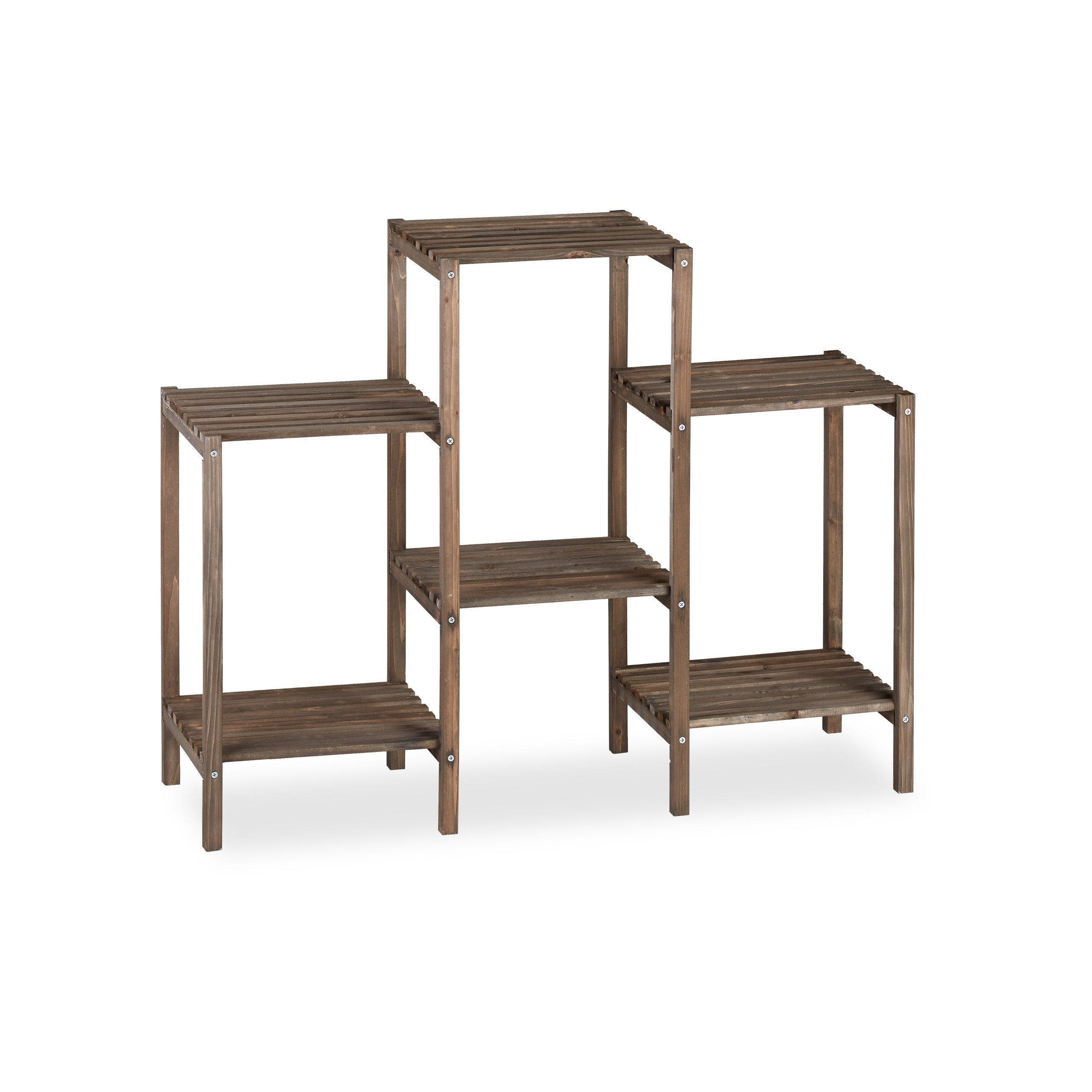relaxdays Blumenständer Braunes Blumenregal aus Holz, M