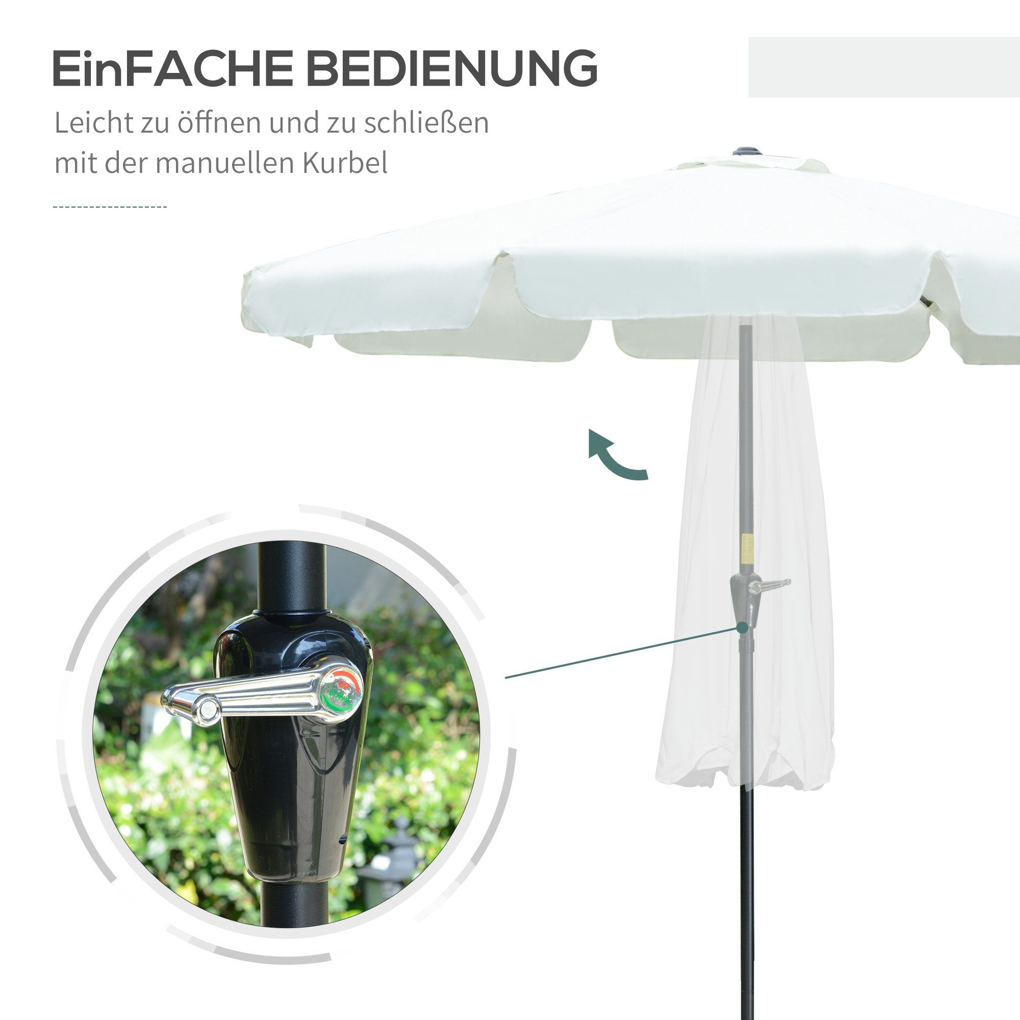 Outsunny Sonnenschirm UV-Schutz 50+ Gartenschirm, 8 Rippen, verstellbar, LxB: 266x266 cm, 8 Rippen verstellbar, 1 Sonnenschirm, ØxH: 266x248.5 cm, Aluminium