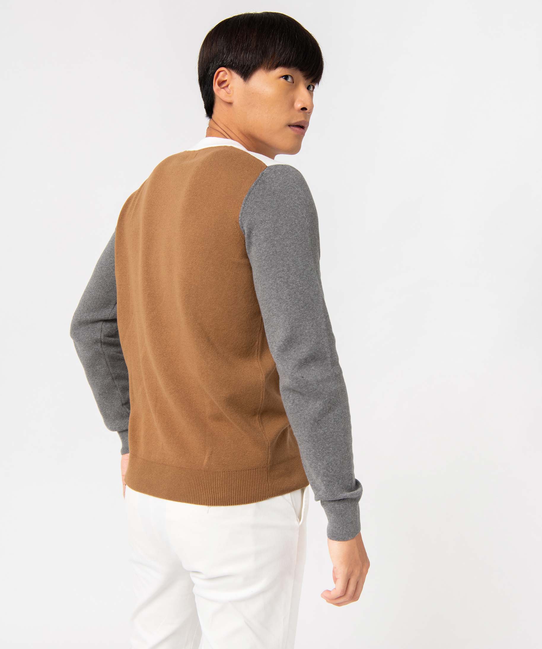 Pull homme tricolore en coton beige fonce | GEMO