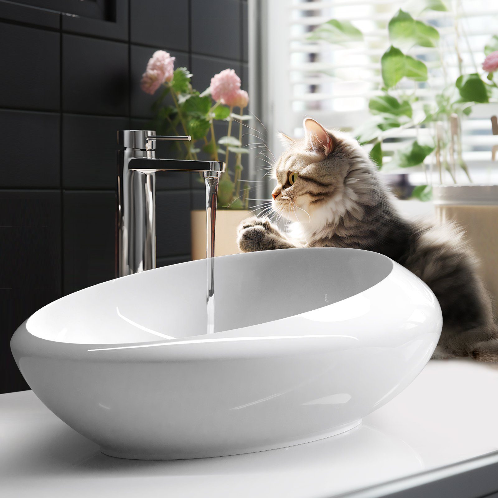 EMKE Aufsatzwaschbecken Kleines Ovales Waschbecken Waschplatz Handwaschbecken für Badezimmer, Aufsatzbecken Waschtisch Waschschüssel Weiß