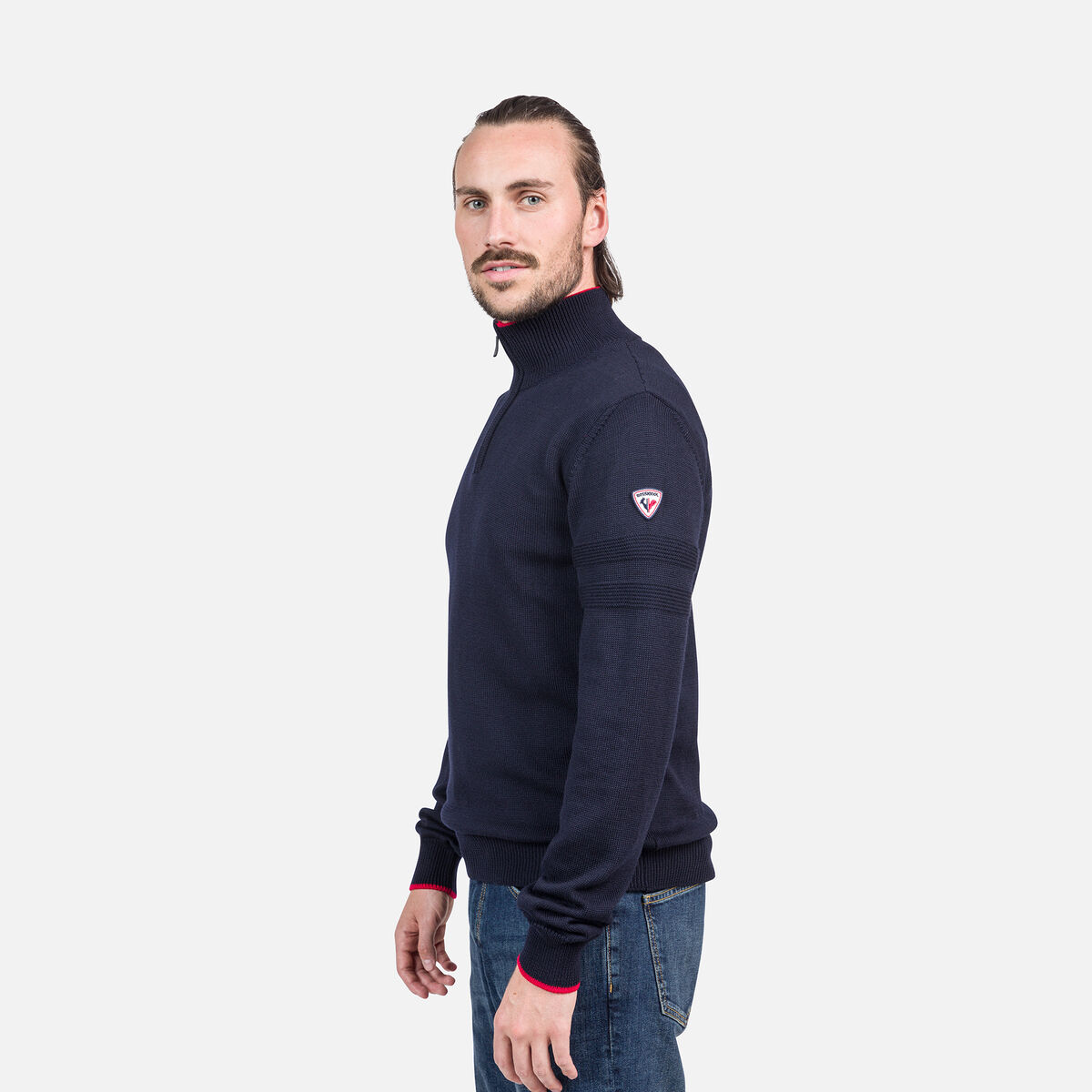 Herrenstrickpullover mit halbem Reißverschluss