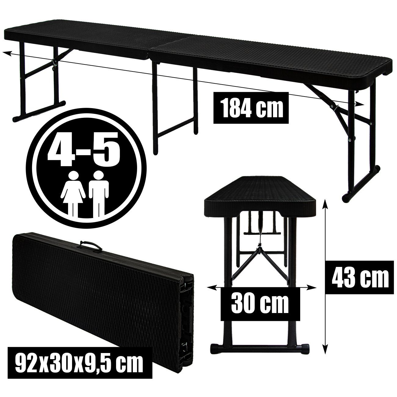 AMANKA Bierzeltgarnitur Bierbank Rattan Look Kunststoff Bank Sitzbank, Klappbar 184x30x43 Gartenbank
