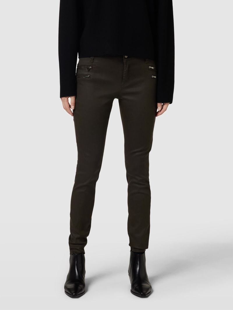 Skinny Fit Jeans mit Reißverschlusstaschen in dunkelbraun