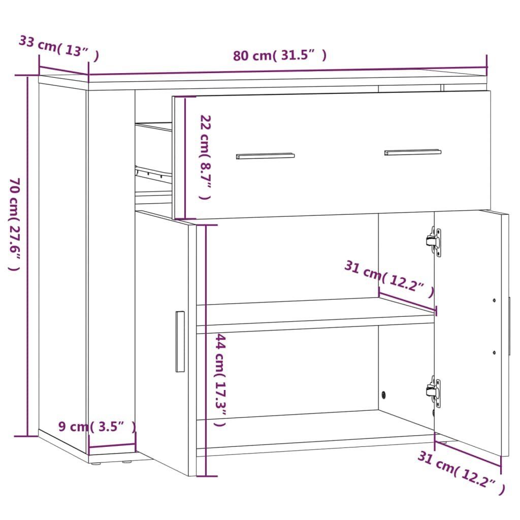 vidaXL Sideboard Sideboard Braun Eichen-Optik 80x33x70 cm Holzwerkstoff (1 St)