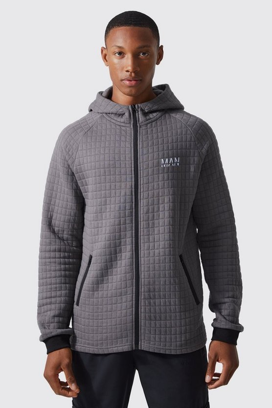 Strukturierter Active Active Jersey-Hoodie mit Reißverschluss