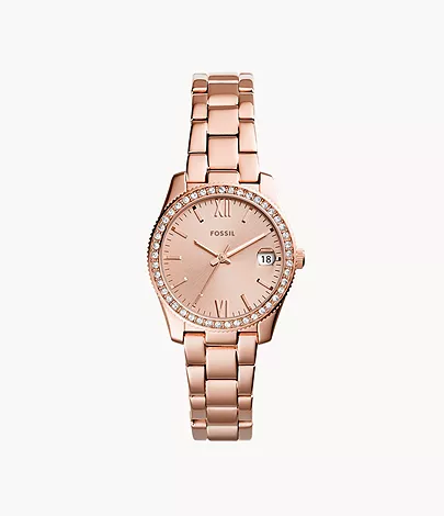 Fossil Damenuhr Scarlette 3-Zeiger/Datum Edelstahl Roségold