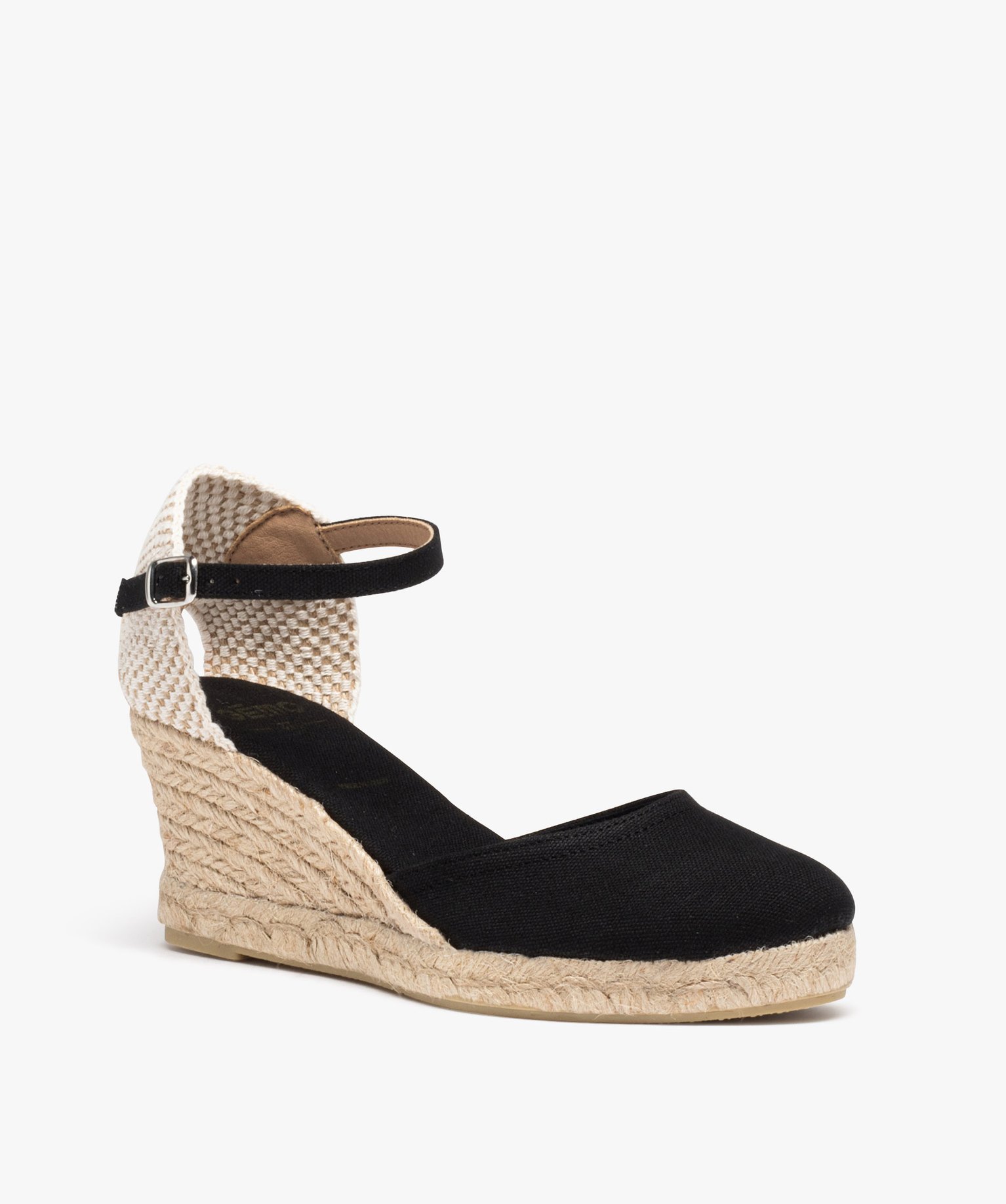 Espadrilles femme à talon compensé et dessus en toile unie noir | GEMO