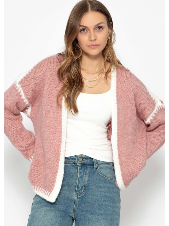 SASSYCLASSY Strickjacke mit kontrastierenden Blenden in Altrosa günstig kaufen