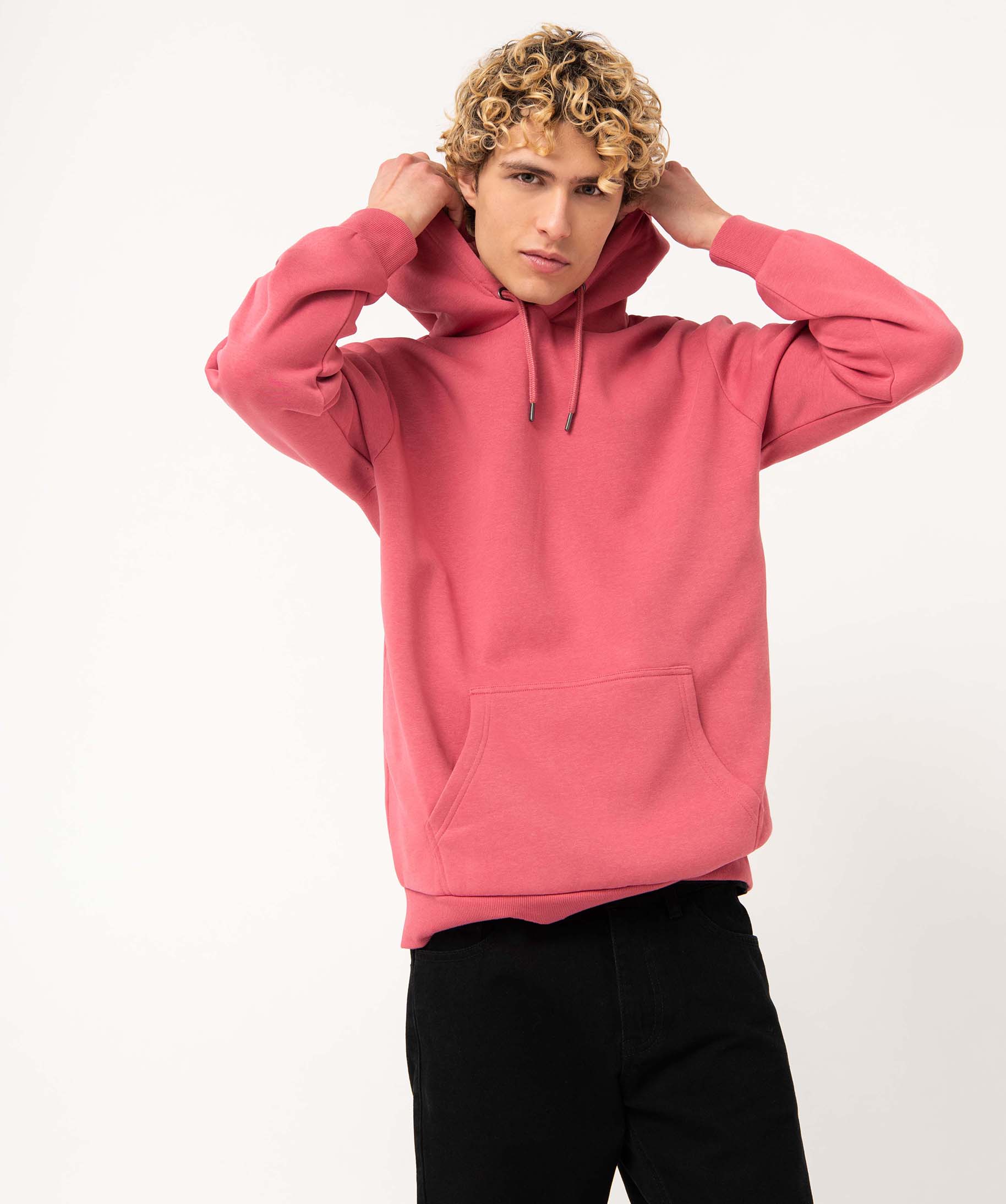 Sweat homme à capuche intérieur molletonné rose | GEMO