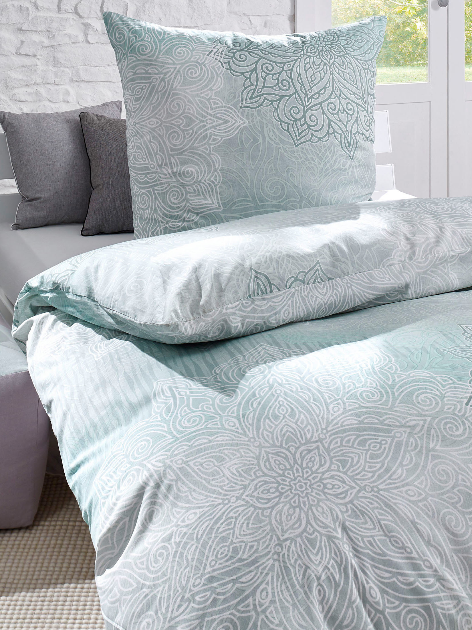Mandala Renforcé-Bettwäsche, Eggshell Blue