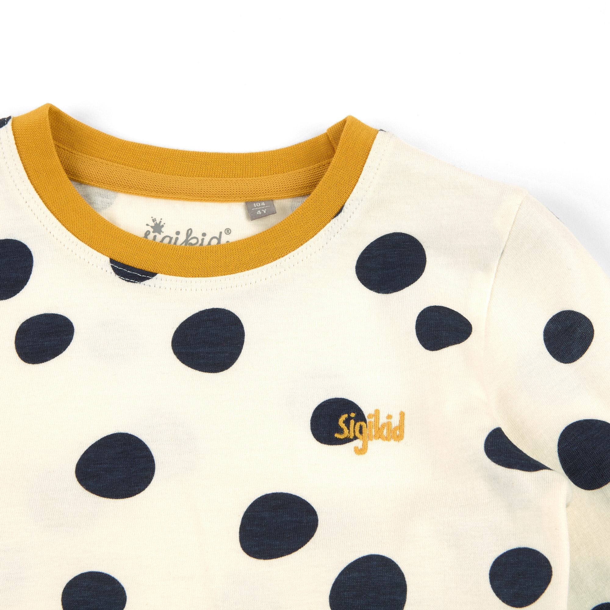Weißes Kinder Langarmshirt mit dunkelblauen Punkten