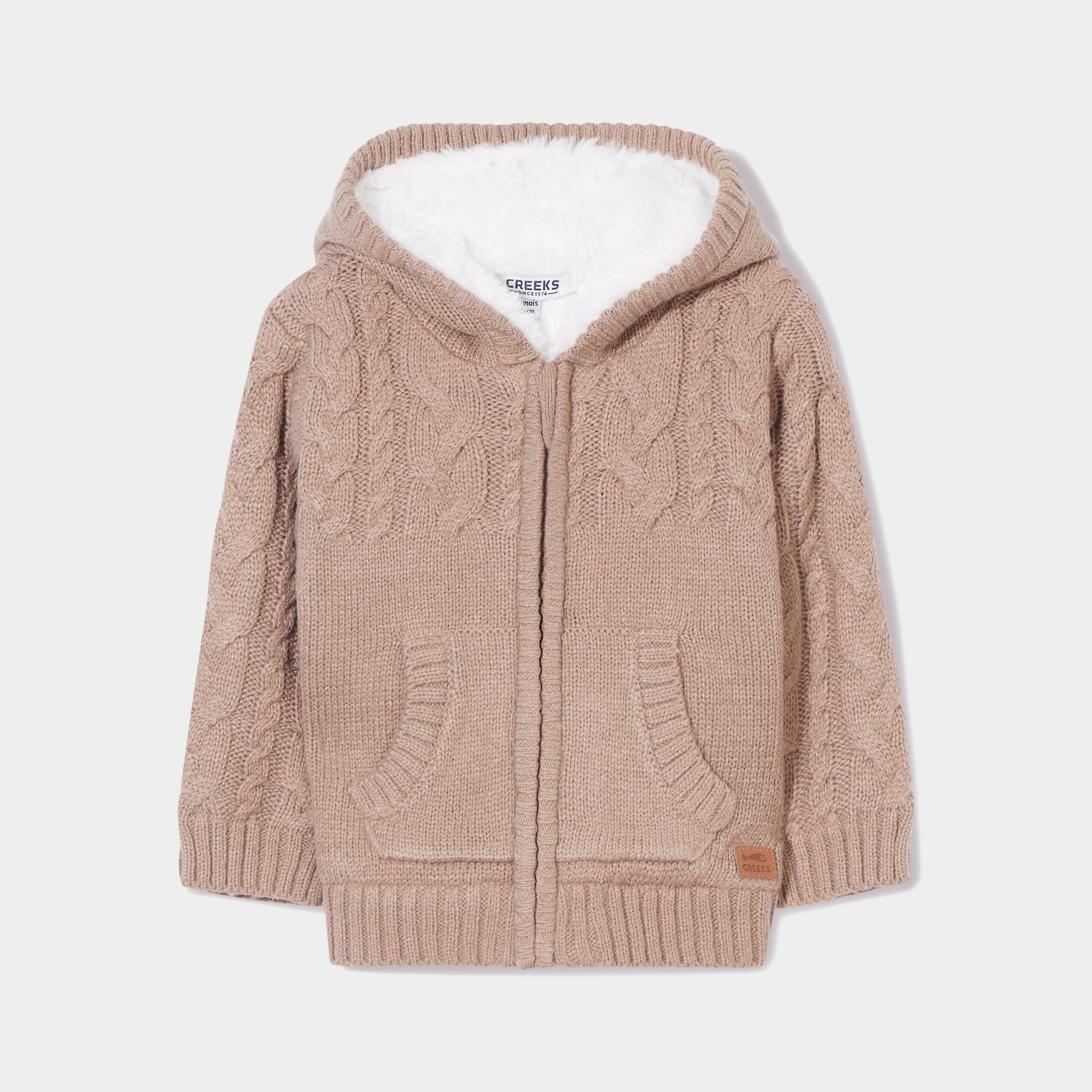 Gilet doublé à capuche et torsades taupe bébé garçon | La Halle