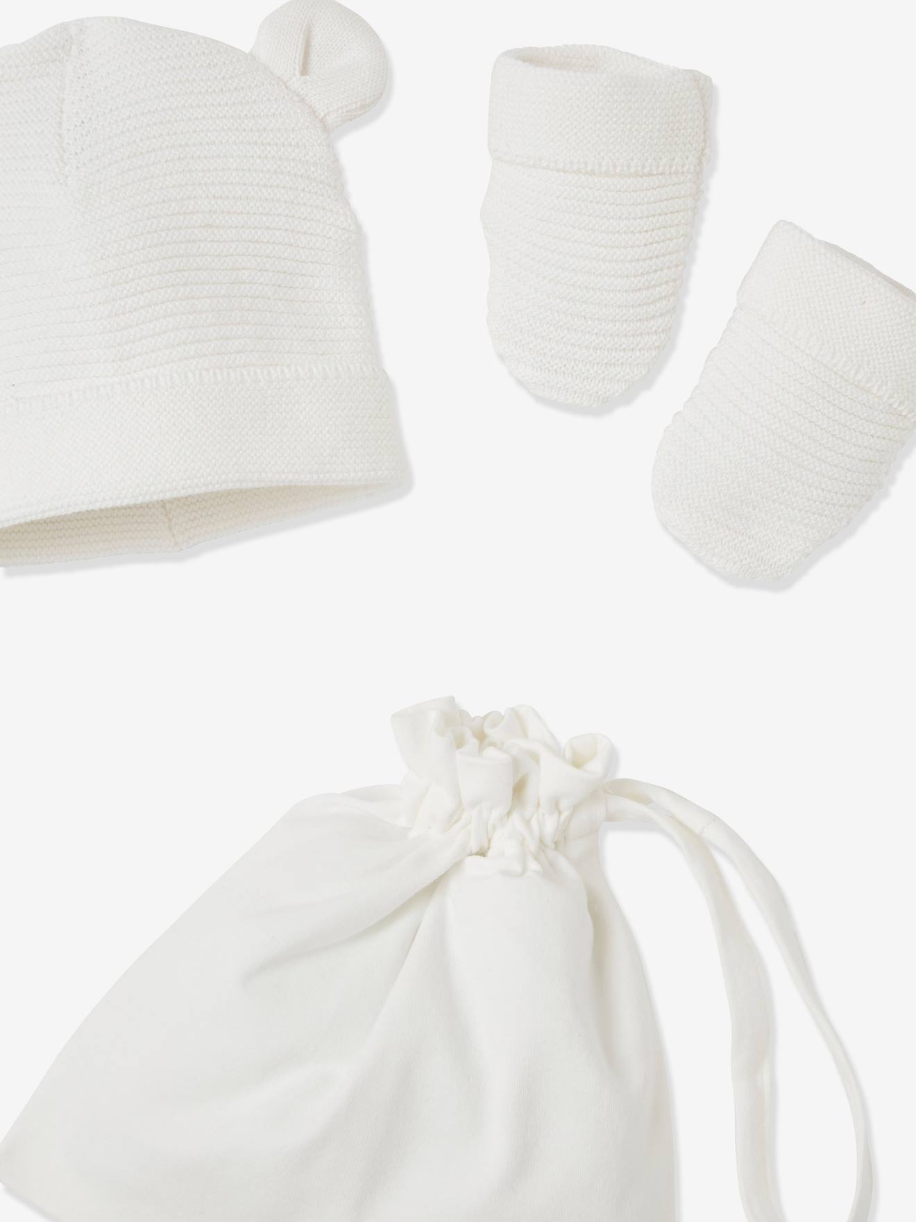 Vertbaudet Baby-Set: Mütze, Fäustlinge & Schühchen im Geschenkbeutel Oeko Tex - marine
