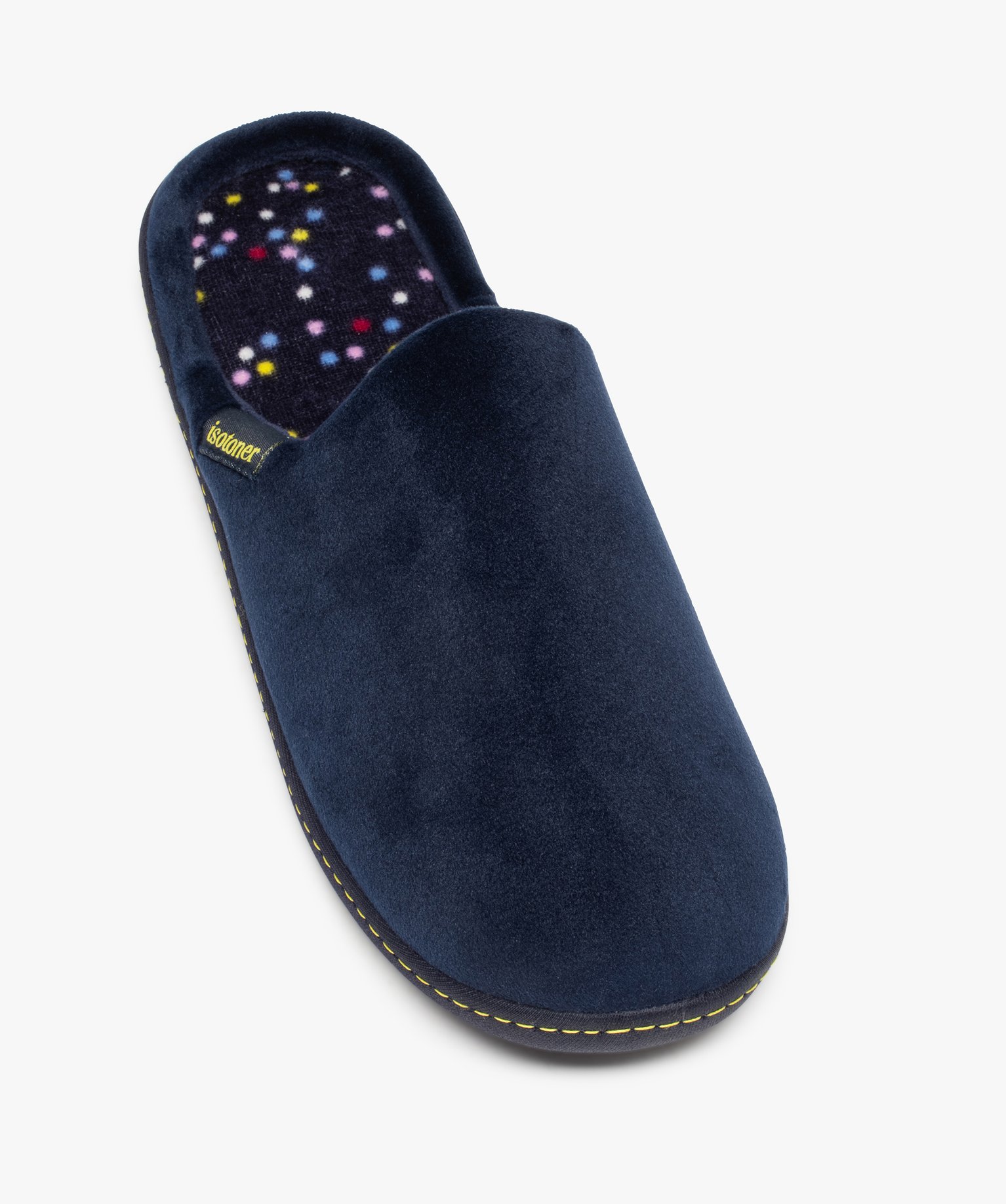 Chaussons femme mules en velours uni - Isotoner marine | GEMO