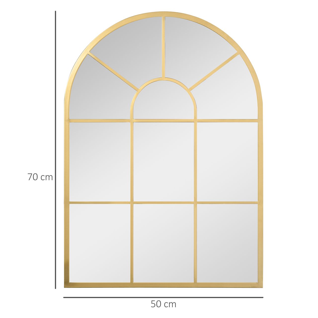 HOMCOM Wandspiegel Fensterspiegel 70 x 50cm Flurspiegel mit Metallrahmen Gold