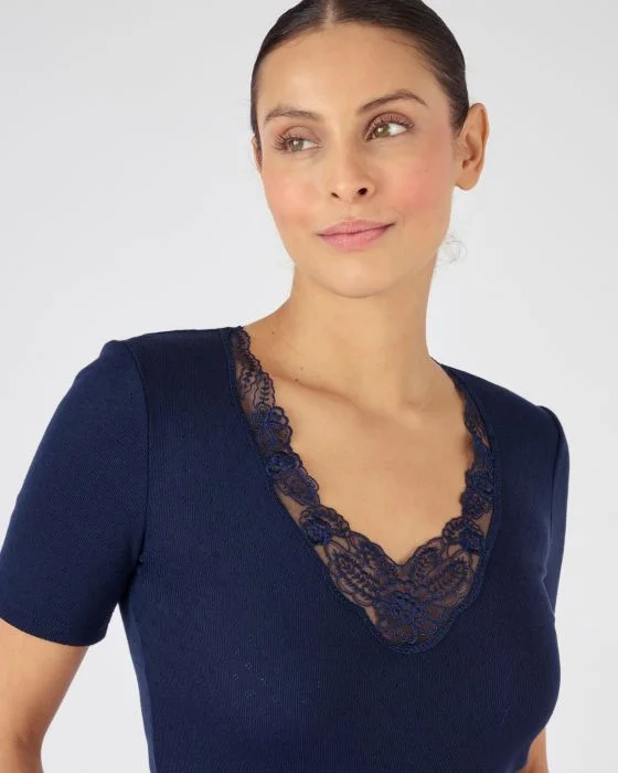 Tee-shirt maille ajourée, guipure à l'encolure Thermolactyl