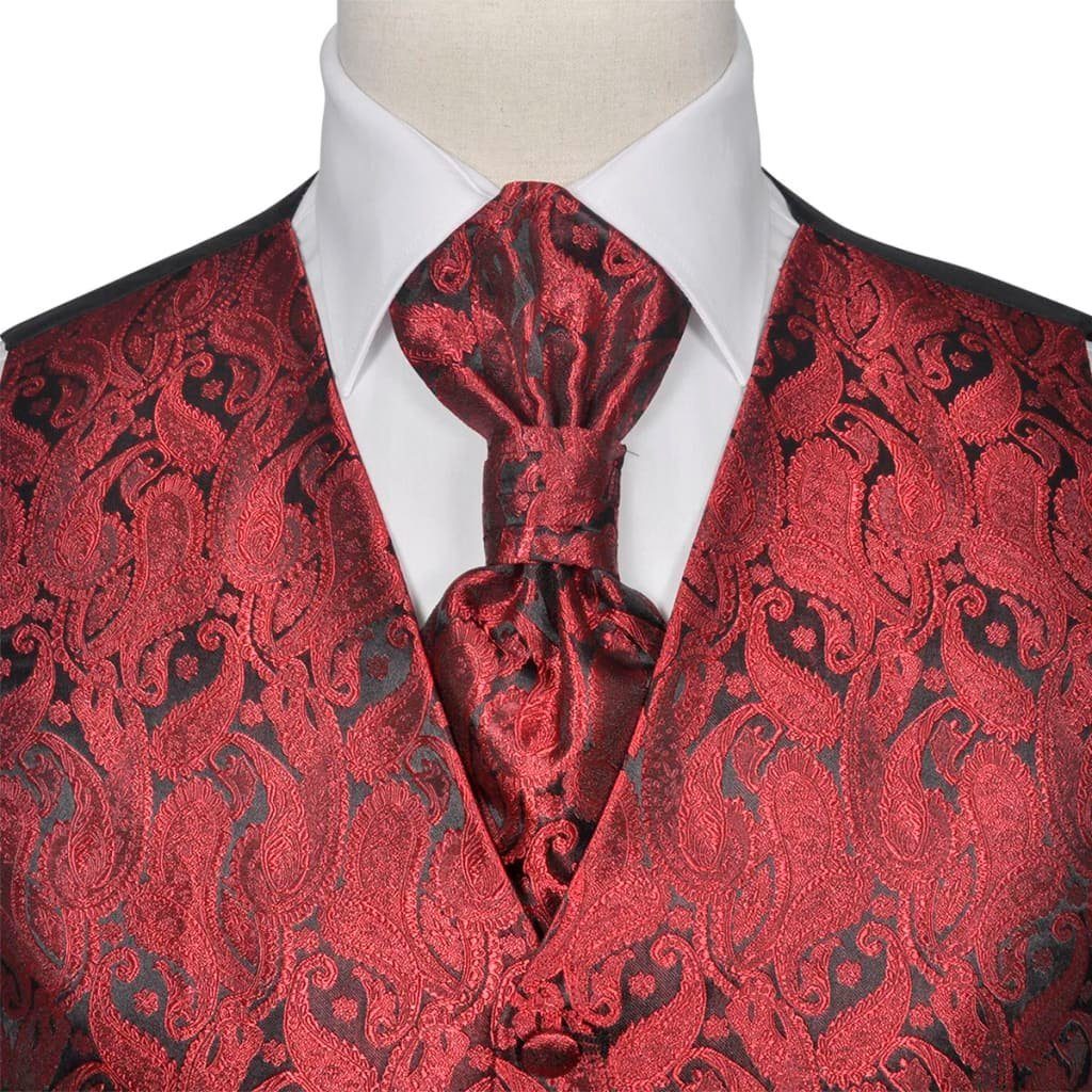 vidaXL Anzug Hochzeitswesten-Set Herren Paisley Größe 52 Burgunderrot