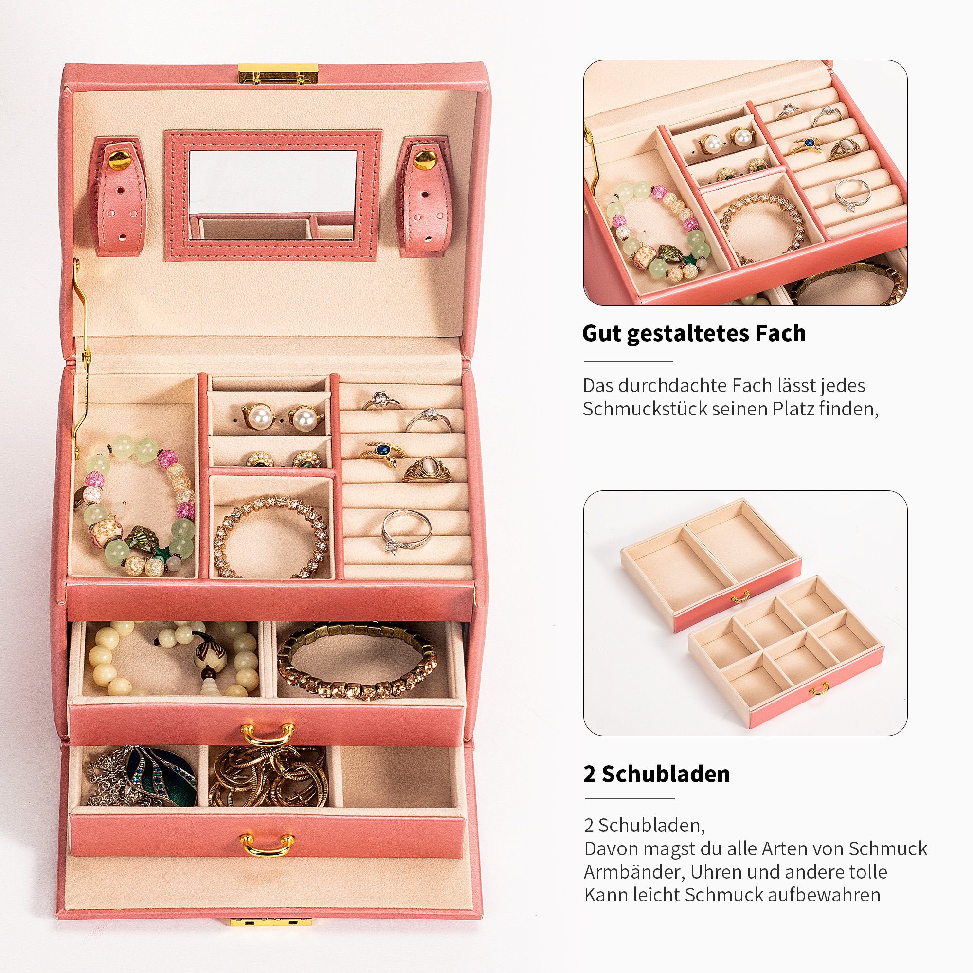 AdelDream Schmuckkasten YY-J021, Schöne Leder Schmuckschatulle Fall Aufbewahrung Organizer