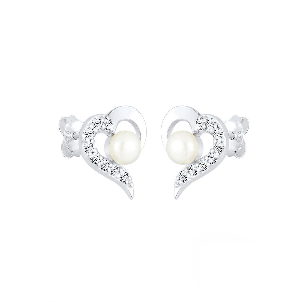 Elli Elli Boucles d'Oreilles Femme Perles d'Eau Douce en Forme de Coeur avec Cristaux  Boucles d'oreilles