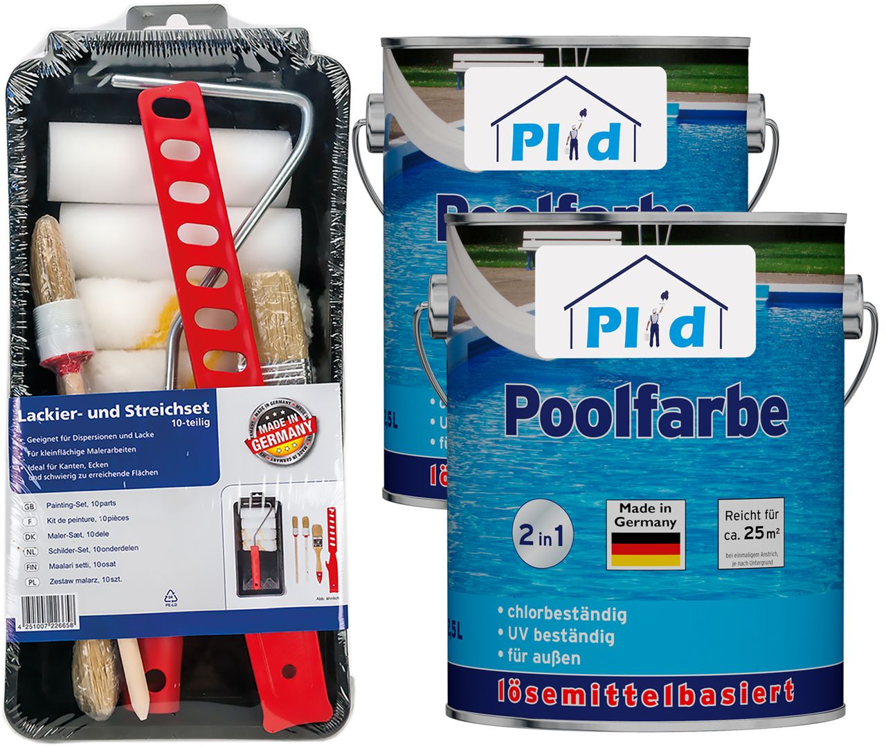 Plid Premium Poolfarbe Schwimmbeckenfarbe Unterwasserfarbe Poolblau Set Blau
