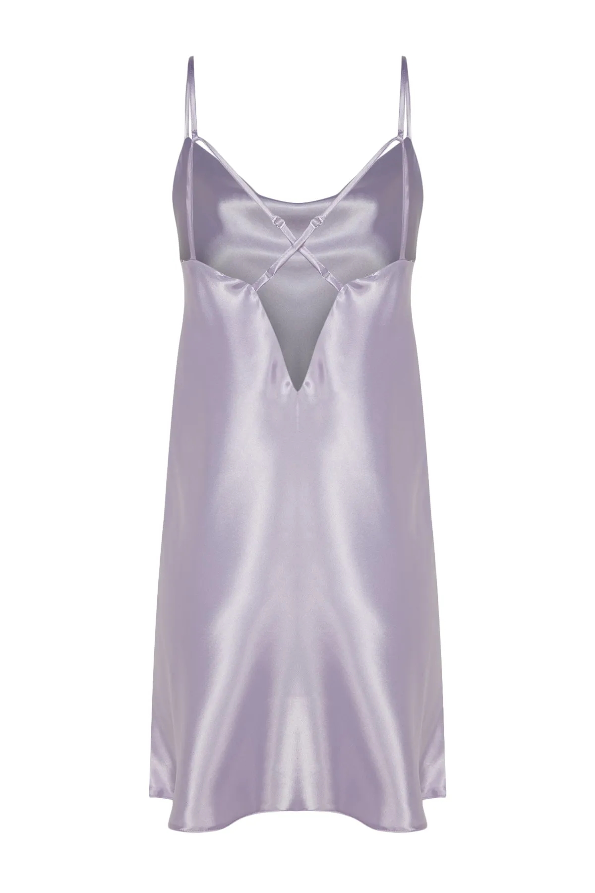 Trendyol Collection  Lilafarbenes Nachthemd aus gewebtem Satin mit Degaje-Kragen auf der Rückseite und Seilriemen THMSS22GC0018