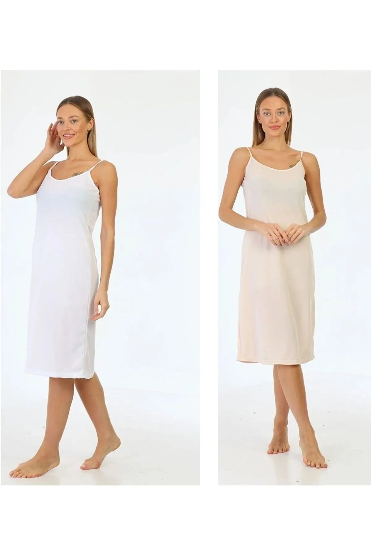 medipek  Seidenkleid-Futter-Unterrock Weiß-Beige 2er-Set