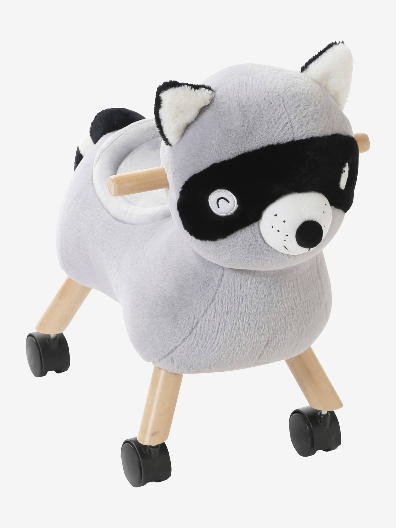 Raton laveur masqué à roulettes en peluche et bois FSC® multicolore