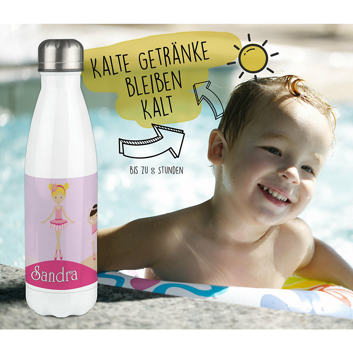 Edelstahl Kinder Thermoflasche / Trinkflasche bunt Balerina Spülmaschinenfest, Auslaufsicher, Bruchfest, Doppelwandig, Für Heißgetränke geeignet, Mit Deckel, Isoliert
