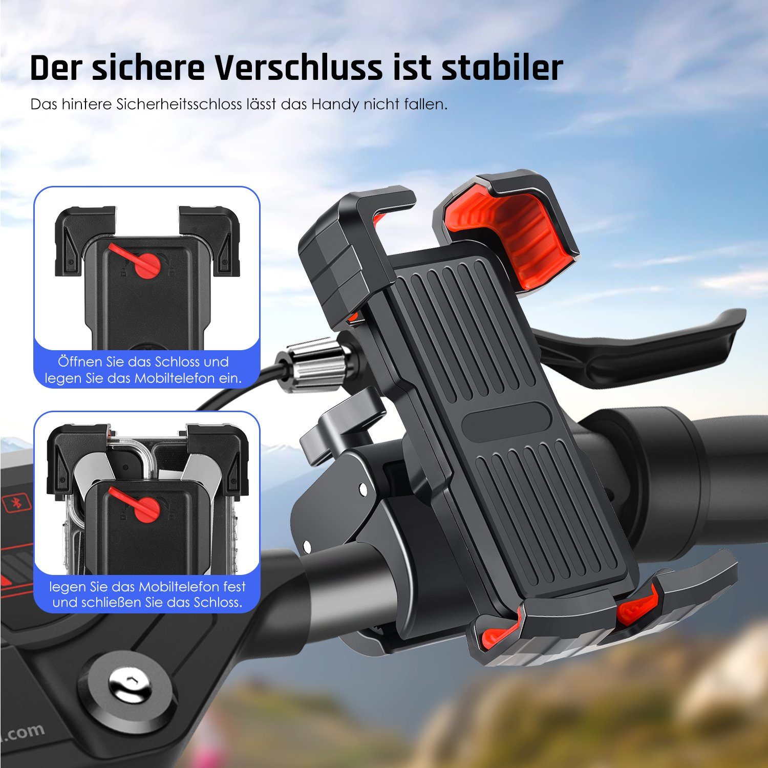 WILGOON Handyhalterung Motorrad, Universal Handyhalter Fahrrad A295 Handy-Halterung, (Anti Shock & Vibration Design 360° Drehung Handy-Halterung)
