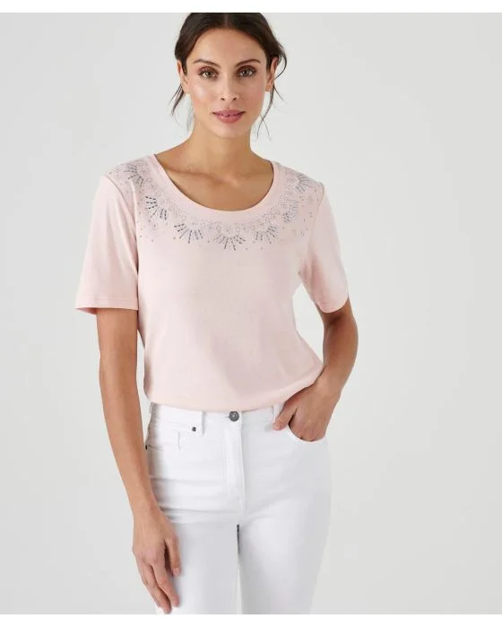 Tee-shirt col rond strassé