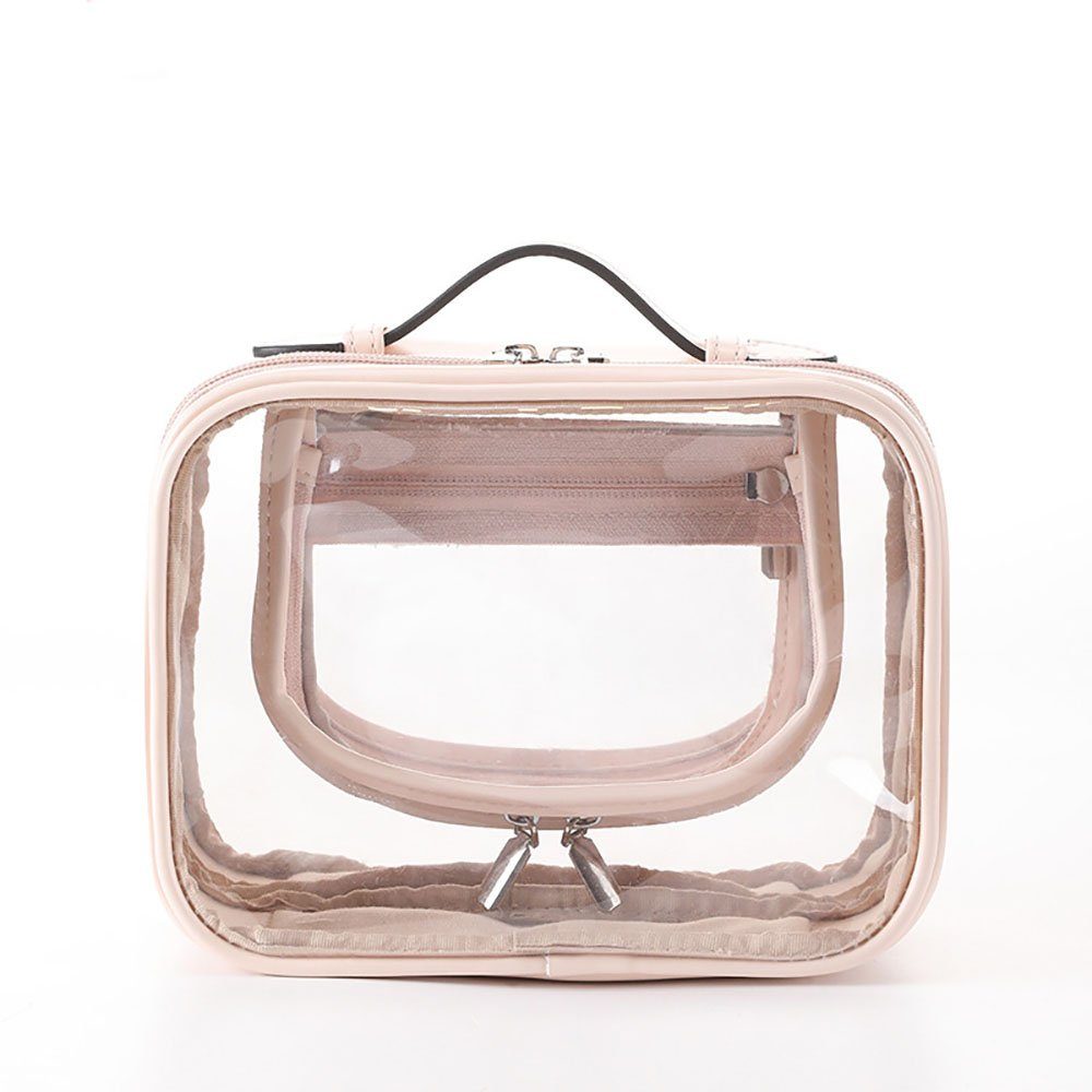 Runxizhou Kosmetikkoffer Transparent Kosmetiktasche, Doppelte Lage Reise Kulturbeutel (Rosa) (1-tlg)