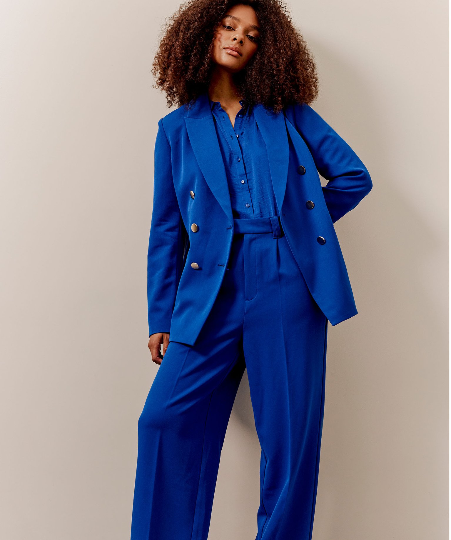 Pantalon de tailleur large femme bleu | GEMO