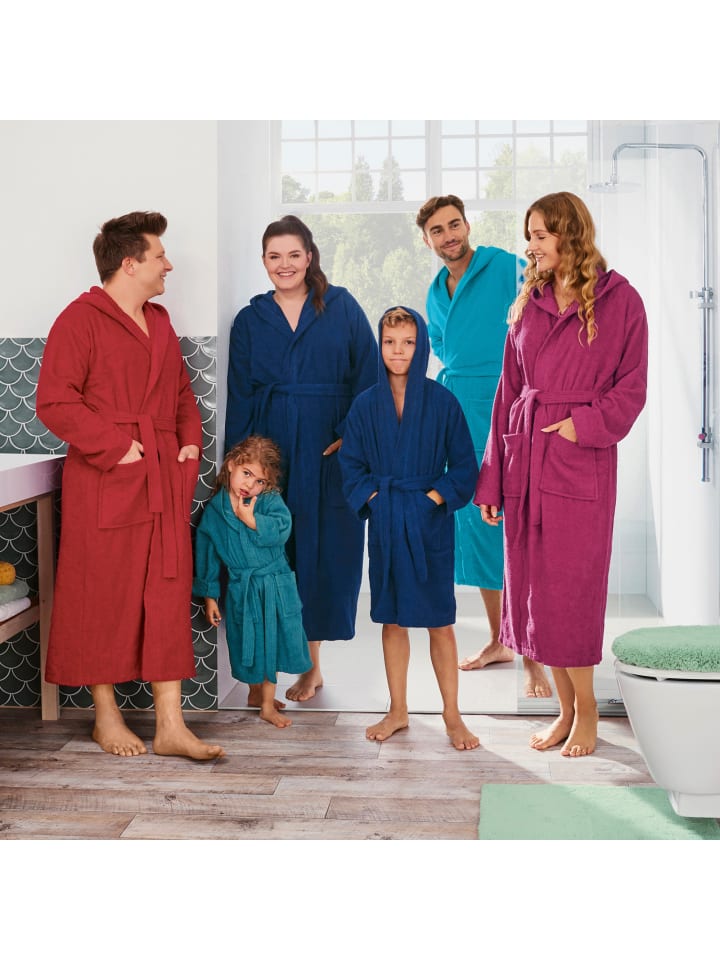REDBEST Frottier Unisex-Bademantel mit Kapuze Chicago in dunkelblau günstig kaufen